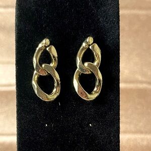 14K Gold Stud Two Chain Links Earrings
